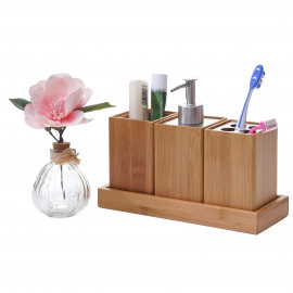 Set de salle de bains, 4 pièces HWC-B85, accessoires de bain, distributeur de savon, bambou