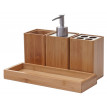 Set de salle de bains, 4 pièces HWC-B85, accessoires de bain, distributeur de savon, bambou