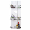 Étagère murale HWC-D42, panneau mural, étagère avec petits paniers, blanc, shabby, bois massif - 120x40x10cm