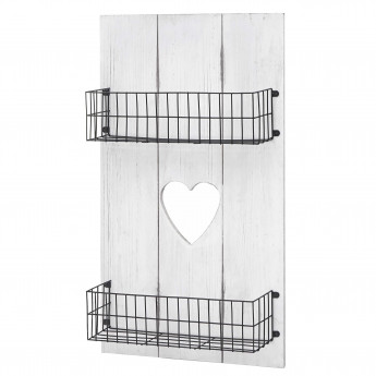 Étagère murale HWC-D42, panneau mural, étagère avec petits paniers, blanc, shabby, bois massif - 70x40x10cm