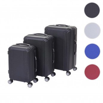 Lot de 3 valises HWC-D54b, valise rigide à roulettes, bagages à main, hauteur 72/60/50cm - noir, premium