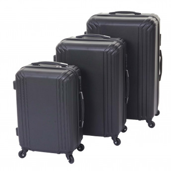 Lot de 3 valises HWC-D54b, valise rigide à roulettes, bagages à main, hauteur 72/60/50cm - noir, standart