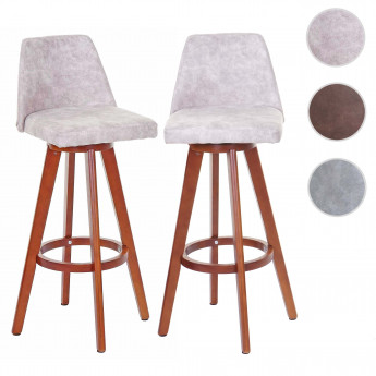 2x tabouret de bar HWC-C43, chaise de bar / comptoir, bois tissu, rotatif - vintage marron, pieds foncés