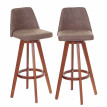 2x tabouret de bar HWC-C43, chaise de bar / comptoir, bois tissu, rotatif - vintage marron, pieds foncés