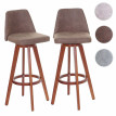 2x tabouret de bar HWC-C43, chaise de bar / comptoir, bois tissu, rotatif - vintage marron, pieds foncés