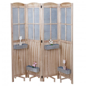 Paravent HWC-D26, cloison de séparation avec jardinières, en bois et métal, 170x161x29 cm