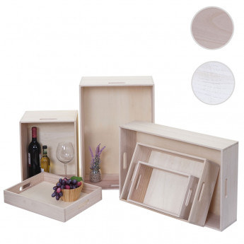 Boîte en bois HWC-C20, style shabby - 60x40x24cm, brun naturel