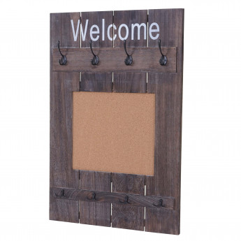 Portemanteau mural HWC-C89 avec tableau d'affichage, 91x60cm - brun shabby