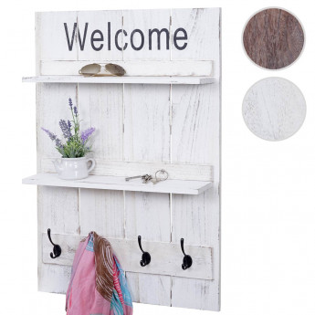 Portemanteau mural HWC-C89, 2 étagères+4 crochets, 90x60cm - brun shabby