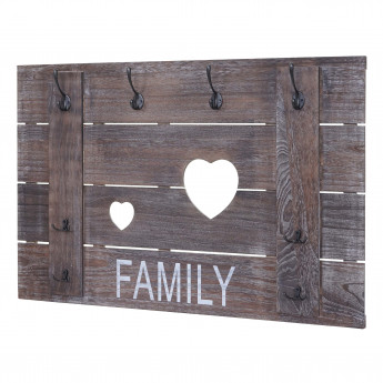 Portemanteau mural HWC-C89, FAMILY, 8 crochets, 60x90cm - brun shabby