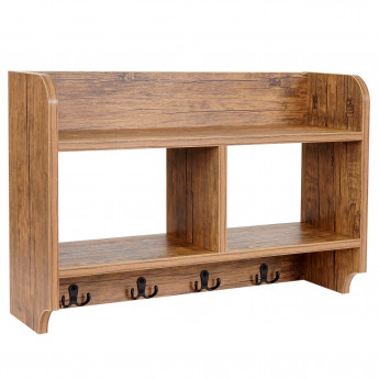 Portemanteau mural HWC-C68, 4 crochets, 2 étagères, 41x60x19cm - aspect chêne sauvage