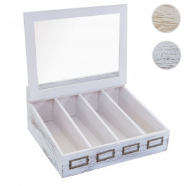 Boîte de couverts HWC-C25, avec couvercle, paulownia, shabby blanc, 37x33x17cm