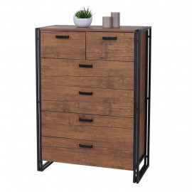 Buffet haut HWC-A27, 115x80x40cm, 6 tiroirs, aspect chêne