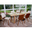6x Chaise de salle à manger HWC-B16, bois courbé, rétro, aspect noyer - similicuir crème