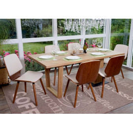 6x Chaise de salle à manger HWC-B16, bois courbé, rétro, aspect noyer - similicuir crème