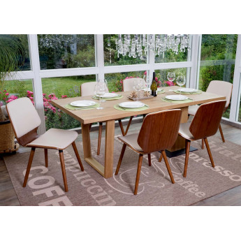 6x Chaise de salle à manger HWC-B16, bois courbé, rétro, aspect noyer - similicuir crème