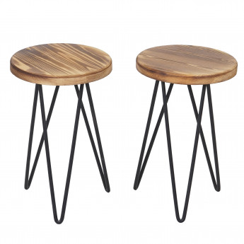 2x jardinière HWC-A80, tabouret de plantes, table de plantes, design industriel, bois naturel