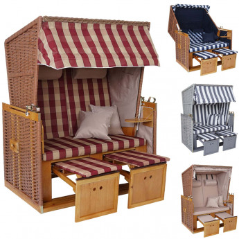 Fauteuil / cabine de plage en polyrotin HWC-A11, Mer du Nord - rouge/beige