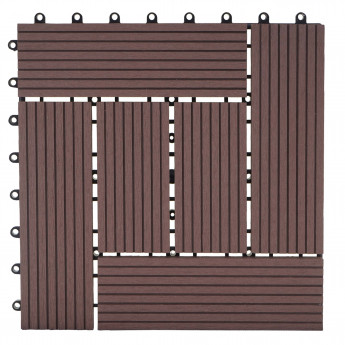 11x carreau WPC Rhone, carrelage balcon/terrasse, optique bois à 30x30cm - 1m² - premium, café décalé
