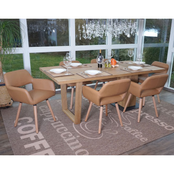 6x chaise de salle à manger HWC-A50 II, fauteuil, design rétro des années 50 - similicuir, couleur noix