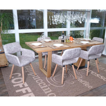 6x chaise de salle à manger HWC-A50 II, fauteuil, design rétro des années 50 - tissu, gris silex