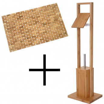 Set de salle de bains HWC-B18, Porte-rouleau papier toilette / WC, Tapis de bain, Bambou