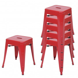 6x Tabouret en métal HWC-A73, désign industriel métallique, empilable - rouge