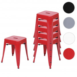 6x Tabouret en métal HWC-A73, désign industriel métallique, empilable - rouge