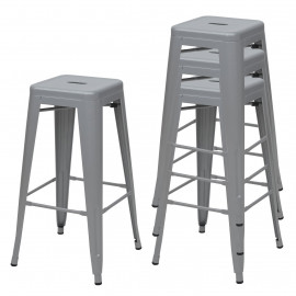 4x tabouret de bar HWC-A73, chaise de comptoir, métal, empilable, design industriel - gris
