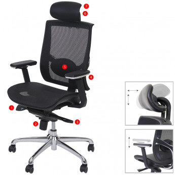 Chaise de bureau HWC-A55, chaise pivotante, cuir synthétique, tissu ISO9001 - noir