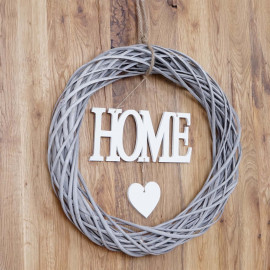 Décor de porte Home, rond, couronne de décoration, bois Ø 40cm blanc / gris