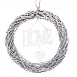 Décor de porte Home, rond, couronne de décoration, bois Ø 40cm blanc / gris