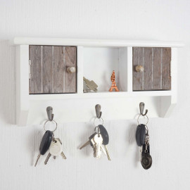 Armoire à clés HWC-A48, boîte à clés avec portes et crochets - shabby marron