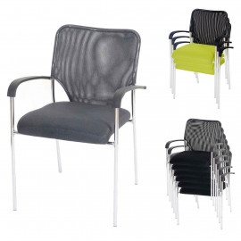Lot de 12 chaises de conférence / visiteur Tulsa, empilable, tissu  siège gris, dossier gris