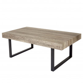 Table basse de salon Kos T576, FSC 40x110x60cm - chêne sauvage, pieds métalliques foncés