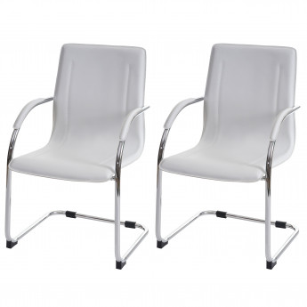2x chaise de conférence Samara, chaise visiteurs cantilever, similicuir - blanc