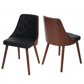 2x chaise de salle à manger Osijek, fauteuil, aspect noix, bois cintré - similicuir, noir