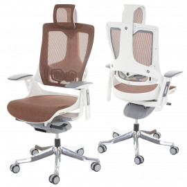Fauteuil de bureau MERRYFAIR Wau 2, chaise pitovante, rembourrage / filet, ergonomique - marron/orange