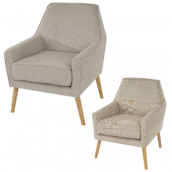 Fauteuil Malmö T372, fauteuil rembourré de salon, rétro, design des années 50 - beige/marron, tissu