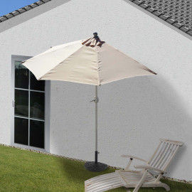 Demi-parasol aluminium Parla pour balcon ou terrasse, IP 50+, 260cm - crème avec pied