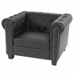 Fauteuil de luxe lounge relax Chesterfield similicuir - pieds carrés, noir