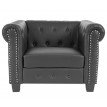 Fauteuil de luxe lounge relax Chesterfield similicuir - pieds carrés, noir