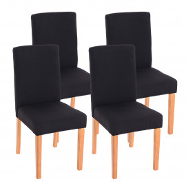 Lot de 4 chaises de salle à manger Littau, tissu, noir, pieds clairs