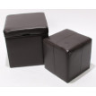 Lot de 2 tabourets Onex, pouf + cube-coffre, cuir, marron