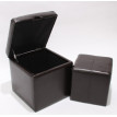 Lot de 2 tabourets Onex, pouf + cube-coffre, cuir, marron