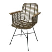 Chaise de salle à manger HWC-M29, Chaise de cuisine en osier Chaise en rotin Chaise avec accoudoirs, Kubu rotin bois métal