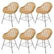 Lot de 6 chaises de salle à manger HWC-M28, chaise de cuisine en osier chaise en rotin chaise en rotin, Kubu rotin métal