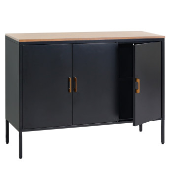 Commode HWC-L84, Sideboard armoire buffet, 3 portes métal mélaminé 90x120x40cm, mélaminé ~ noir