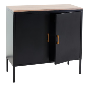 Commode HWC-L84, Armoire Buffet, 2 portes métal 90x90x40cm, mélaminé ~ noir
