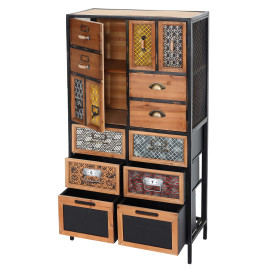 Commode à pharmacie HWC-L38 - Armoire à tiroirs Commode Étagère Tiroirs - Métal Sapin Bois - Vintage Shabby-Look 120x62x33cm